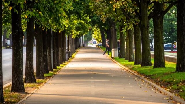 Leerer Gehweg mit B&auml;umen