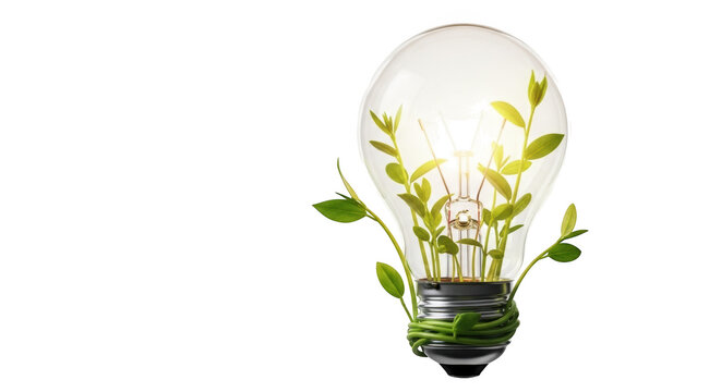 Growing life energy a light bulb with saplings germinating inside symbolizes environmental awareness and sustainable energy isolated on transparent background