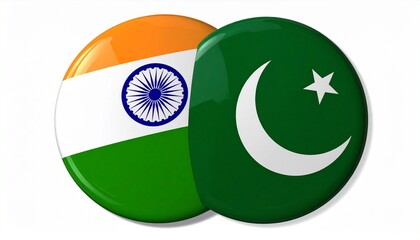 Pakistan and India Flag Badges Overlapping