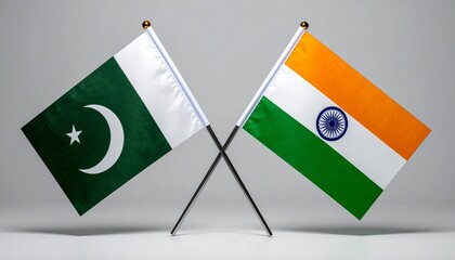 Crossed Flags of Pakistan and India Representing Diplomatic Relations