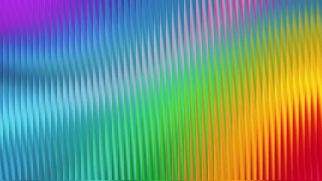 Vibrant rainbow gradient waves move across ribbed texture, colorful abstract motion stripe background