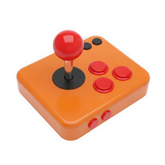 Retrostyle orange arcade game controller with joystick and buttons isolated transparent background