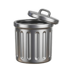 Shiny metallic trash can with open lid ready for waste disposal transparent background