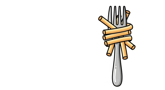 Pasta Impales Fork Attractively in Detailed Line Art