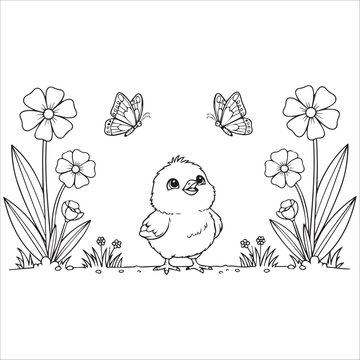 Springtime Chick and Butterflies