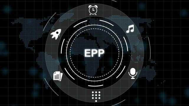 EPP Technology Interface Digital Dashboard with and Radar Gauge on Dark Background with Grid Pattern