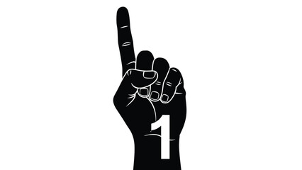 Obraz premium Black silhouette of human hand showing index finger up with white number one representing first place or winner.