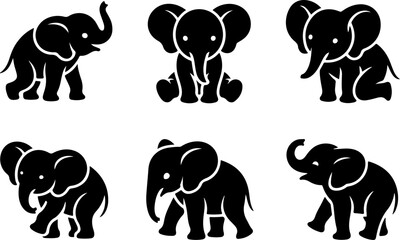 Cute Baby Elephant Set Vector