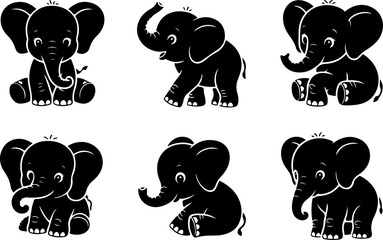 Cute Baby Elephant Set Vector