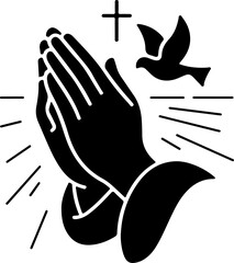 Christian Worship Prayer Silhouette with Cross and Holy Spirit Dove
