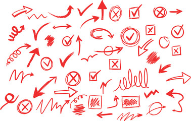 Collection of red sketched arrows pointing in various directions style