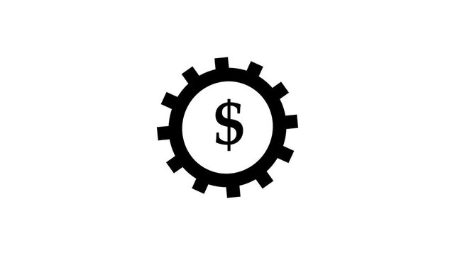 Gear symbol with dollar sign financial concept icon Gear symbol with dollar sign financial concept icon with white background,4k video animation.