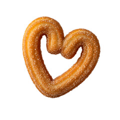 Sweet, fried heart-shaped churro coated in cinnamon sugar, perfect for valentine's day, fair food, unique romantic dessert concept