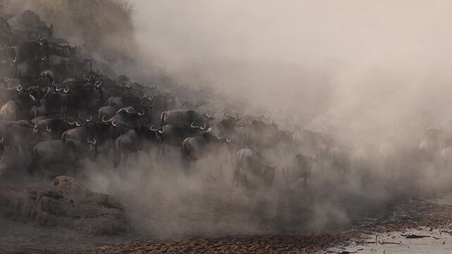 The Wildebeest Great Migration in the Maasai Mara, Africa 