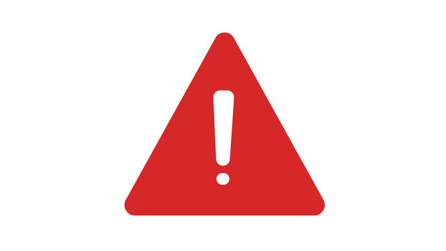 Red warning sign with exclamation mark, isolated on white background, urgent caution symbol, safety alert, simple vector graphic