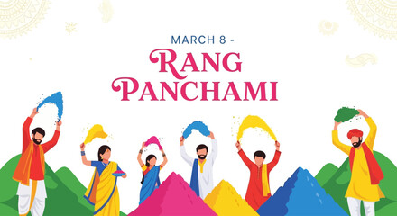 Vibrant people celebrating Rang Panchami with colorful powders