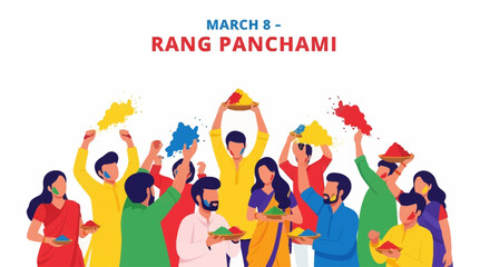 Fototapeta premium Vibrant people celebrating Rang Panchami with colorful powders