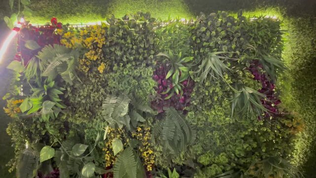 Decorative Vertical Garden Living Wall with Mixed Green Foliage and Floral Plants