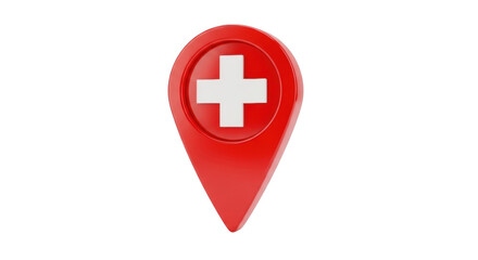 Fototapeta premium Red map pointer icon with white cross health symbol isolated on transparent background