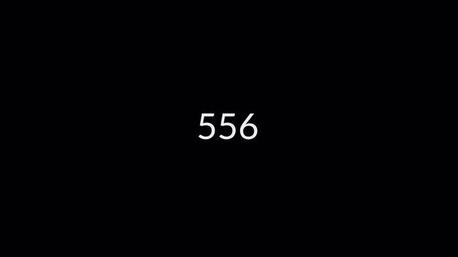Number counter animation from 0 to 1000 on black background, Animated number counter from zero to one thousand in 4k ,counting number digit with alpha channel.