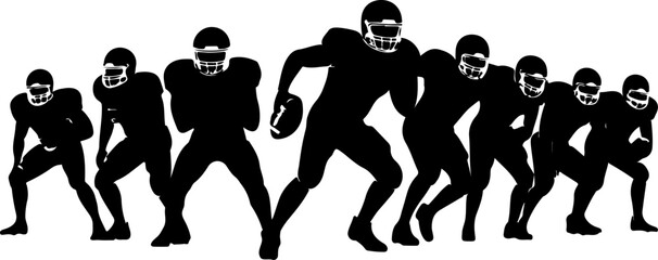 American Football Player Action Silhouette Set