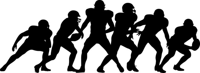 American Football Player Action Silhouette Set