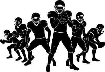 American Football Player Action Silhouette Set