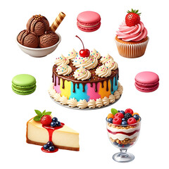Delicious assortment of colorful desserts and sweet treats