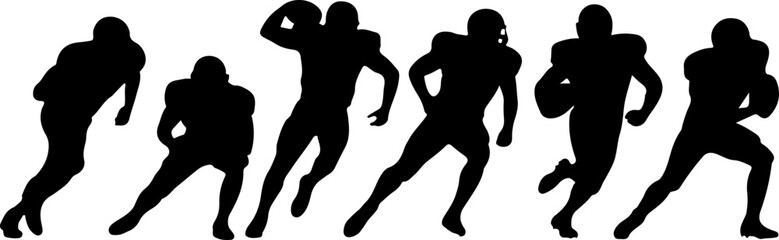 American Football Player Action Silhouette Set