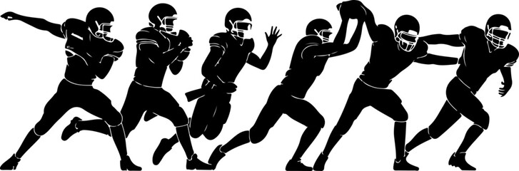 American Football Player Action Silhouette Set