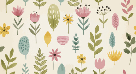 Seamless botanical floral design with graceful flowers