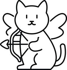 Fototapeta premium Cute cat with angel wings representing cupid, holding a bow and arrow, on white background