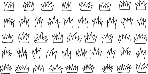 Hand Drawn Grass Line Doodle Border &ndash; Simple Nature Lawn Sketch Divider Vector Illustration