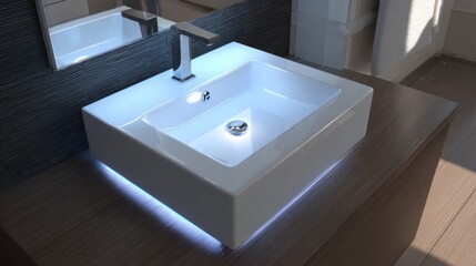 Fototapeta premium Modern Bathroom Sink with LED Lighting.