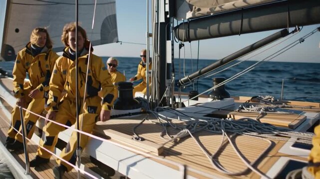 Professional Sailing Crew Before Storm
