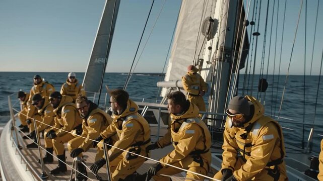 Professional Sailing Crew Before Storm