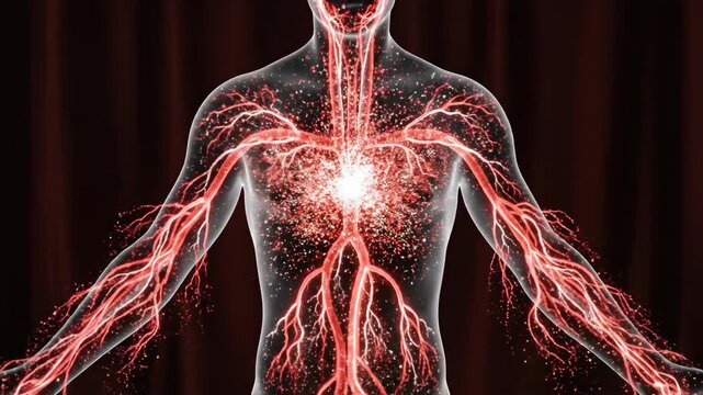 Human Body Anatomy Showing Blood Vessels and Heart in Detail.