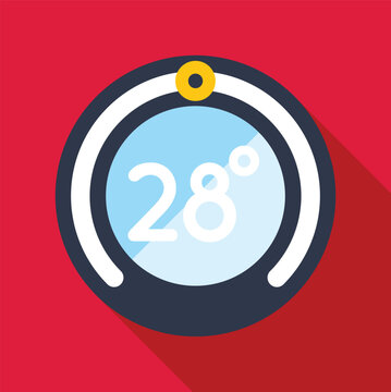 Thermostat control icon showing temperature set at 28 degrees, illustrating smart home climate