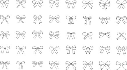 Gift Bow Hand Drawn Doodle &ndash; Ribbon Knot Present Decoration Line Vector Illustration