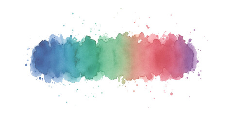 Obraz premium Vibrant watercolor brush stroke with rainbow gradient and splatters, artistic paint texture for creative design backgrounds