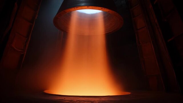 Medium shot of a space capsule heat shield glowing intensely during simulated reentry test emphasizing thermal protection under extreme temperatures.