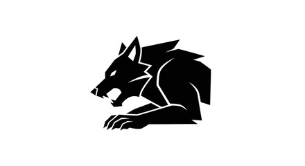 Black wolf silhouette on white background