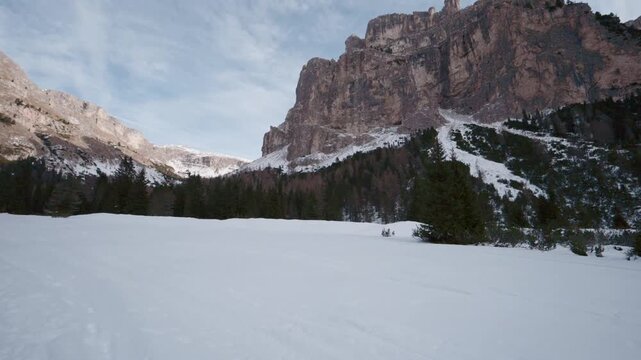 Winter in the Dolomites. Vallunga in Val Gardena. Langental
