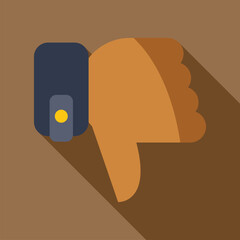 Hand showing a thumbs down gesture, representing disapproval or a negative review