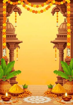 South Indian Temple Mandapam Frame for Haldi Wedding Invitation
