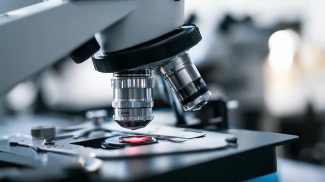 Optics technician carefully cleans microscope lenses with specialized tools to maintain perfect clarity and accurate scientific observations