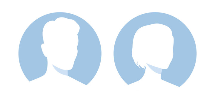 Silhouettes of a half turned woman and man. Faceless female and male avatars. Vector illustration