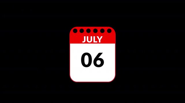 July month Calendar animation video. Flipping pages animated through days by days of the entire month with black background. Calendar animation of july month. New year calender.