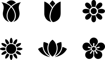 Fototapeta premium Floral Blossom Silhouette Icon Set