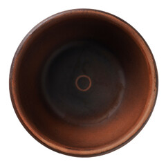 Empty Brown Ceramic Bowl Isolated on White Background, Top View